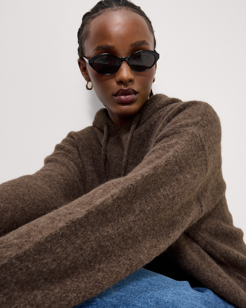 image 1 of F&F Knitted Hoodie with Wool in Brown