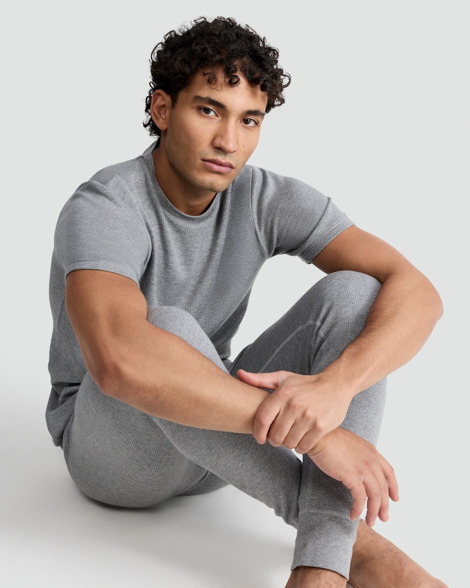 image 1 of F&F Cotton Blend Ribbed Thermal Short Sleeved T-Shirt in Grey