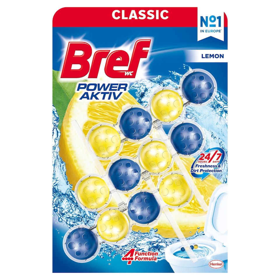 Bref Power Aktiv Lemon tuhý WC blok 3 x 50g
