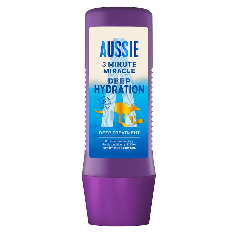 Aussie 3 Minute Miracle Deep Hydration Vegán Mélypakolás És Hajmaszk 225 ml 1. kép