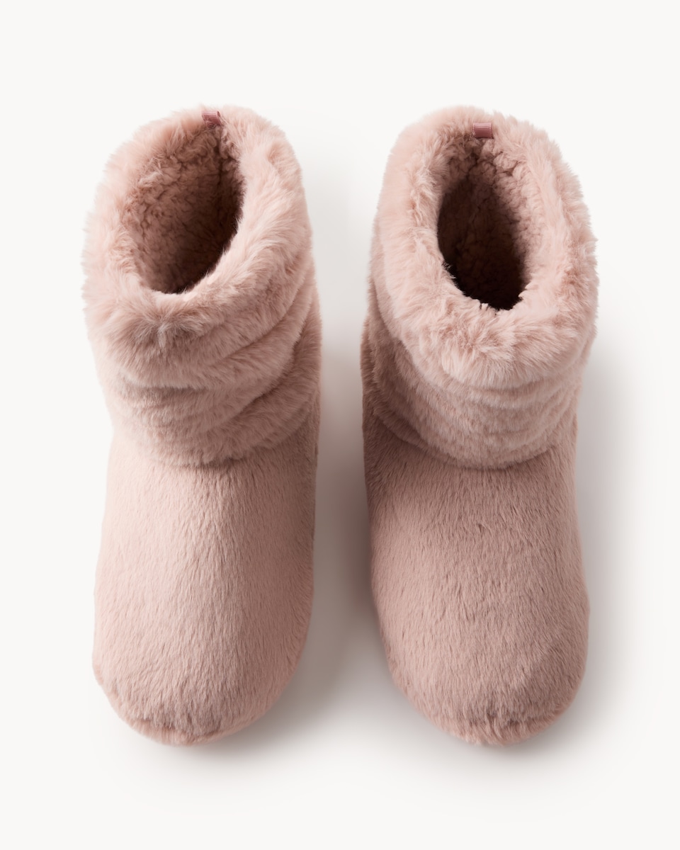 image 1 of F&F Faux Fur Slipper Boots in Pink