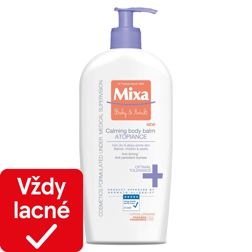 Mixa Panthenol Comfort upokojujúce telové mlieko na veľmi citlivú pokožku, 400 ml