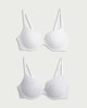 image 1 of F&F 2-Pack Lace Trim Ribbed Wired T-Shirt Bras in Grey