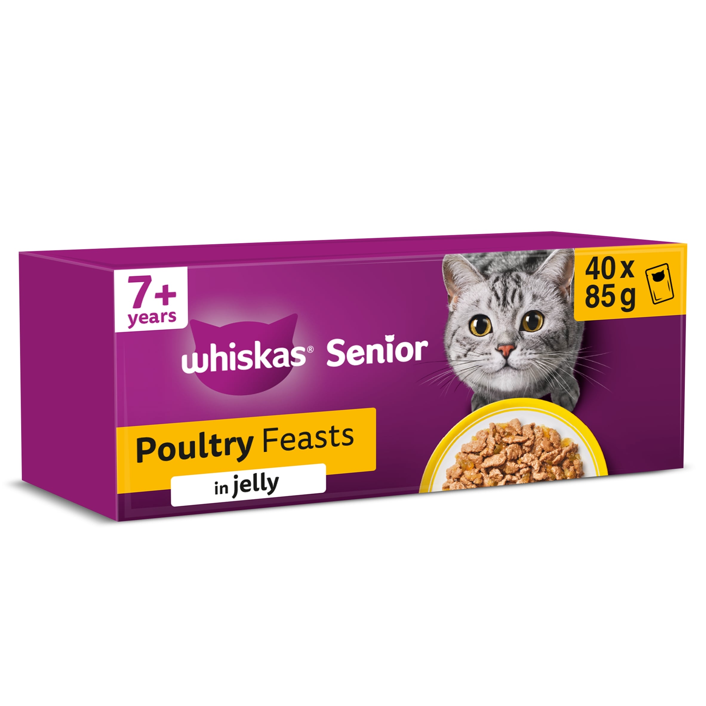 Whiskas 7+ Senior Wet Cat Food Pouches Poultry Feasts Jelly 40x85g
