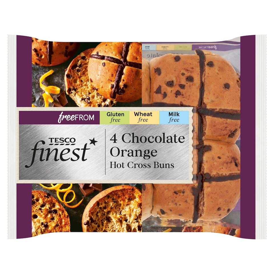 Tesco Finest Free From Hot Cross Buns - Chocolate Orange 4 Pack
