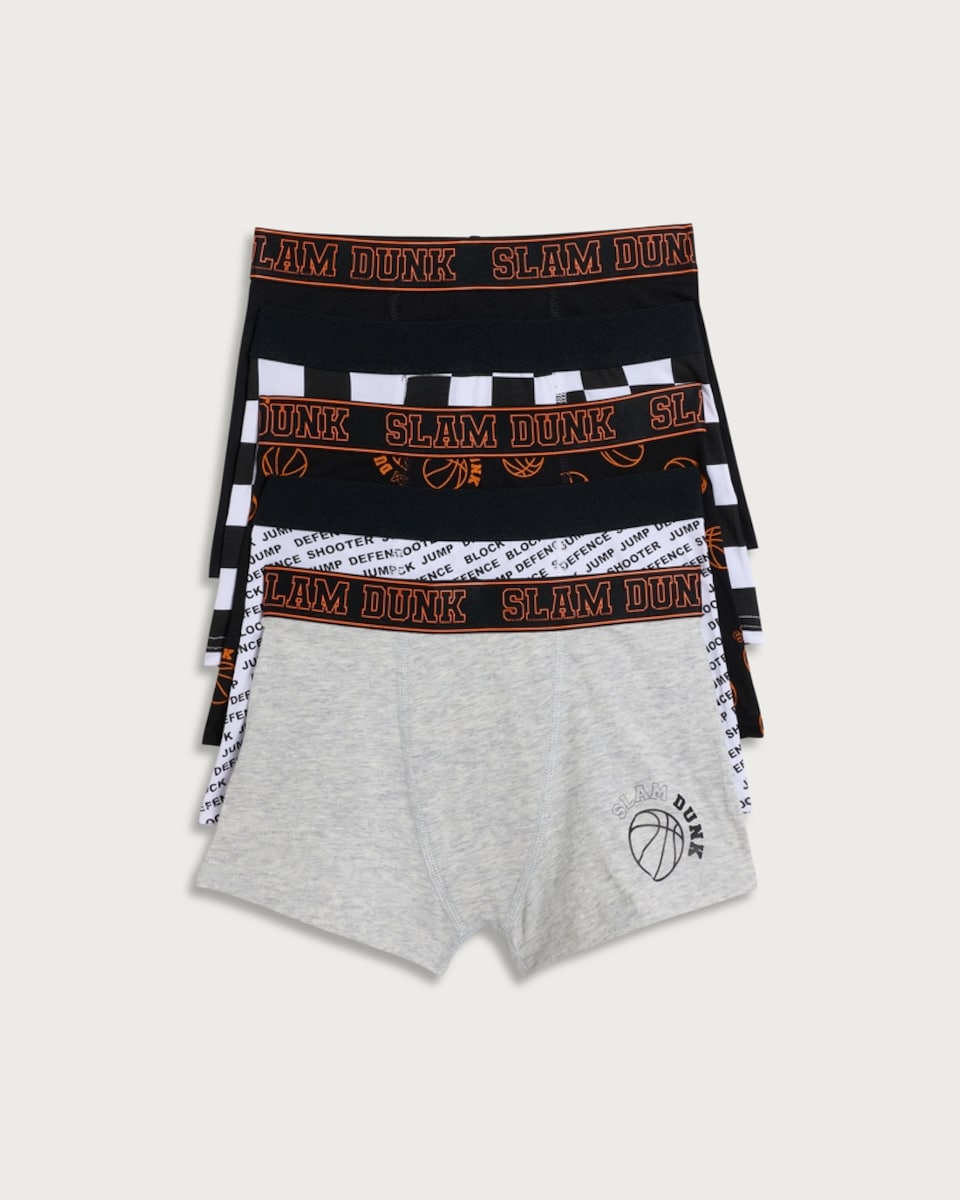 F&F Boys 5-Pack Cotton Rich Basketball Print Trunks in Multi