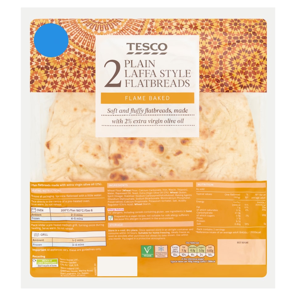 Tesco Plain Laffa Style Flatbreads 2 Pack