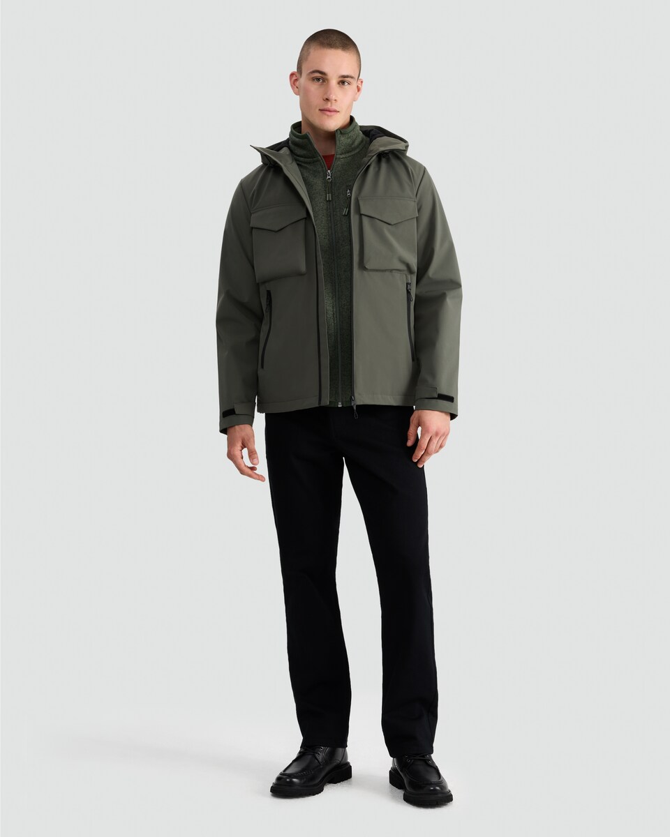 image 1 of F&F Hooded Shower Resistant Utility Jacket in Khaki