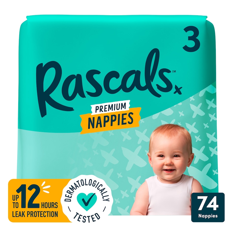 image 1 of Rascal + Friends Premium Nappies Size 3, Jumbo 74 Pack