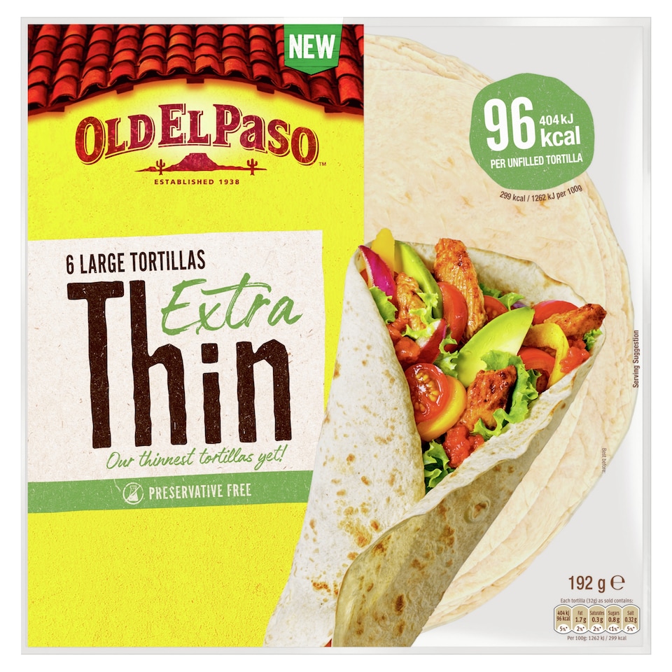 Old El Paso Extra Thin Large Tortilla Wraps 192g