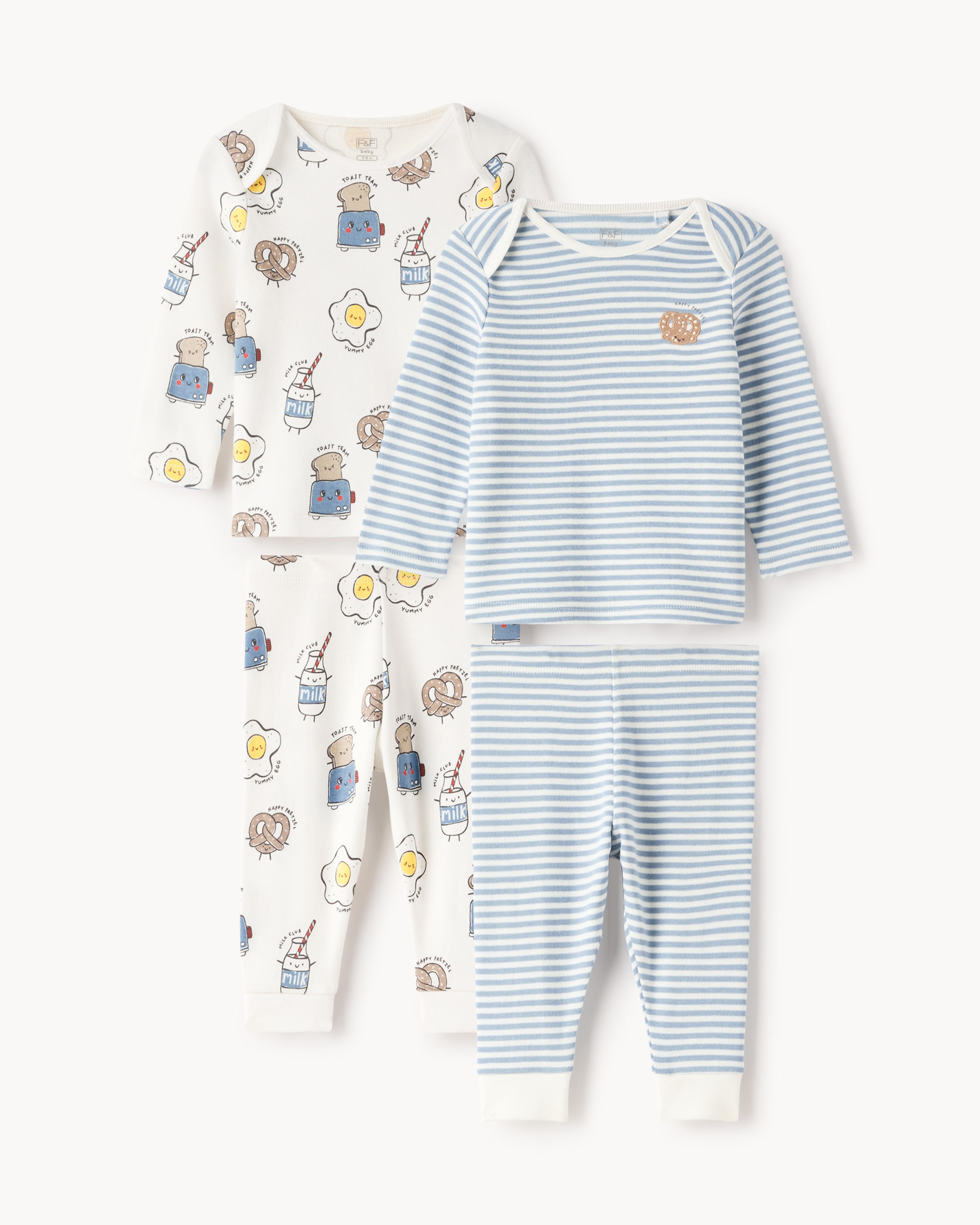 F&F Baby 2-Pack Pure Cotton Foodie Pyjama Sets in Blue