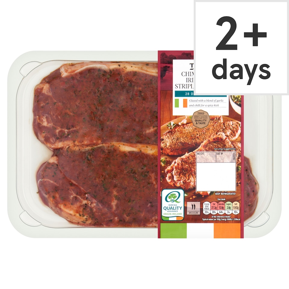 Tesco Chimichurri Irish Beef Striploin Steaks 400g