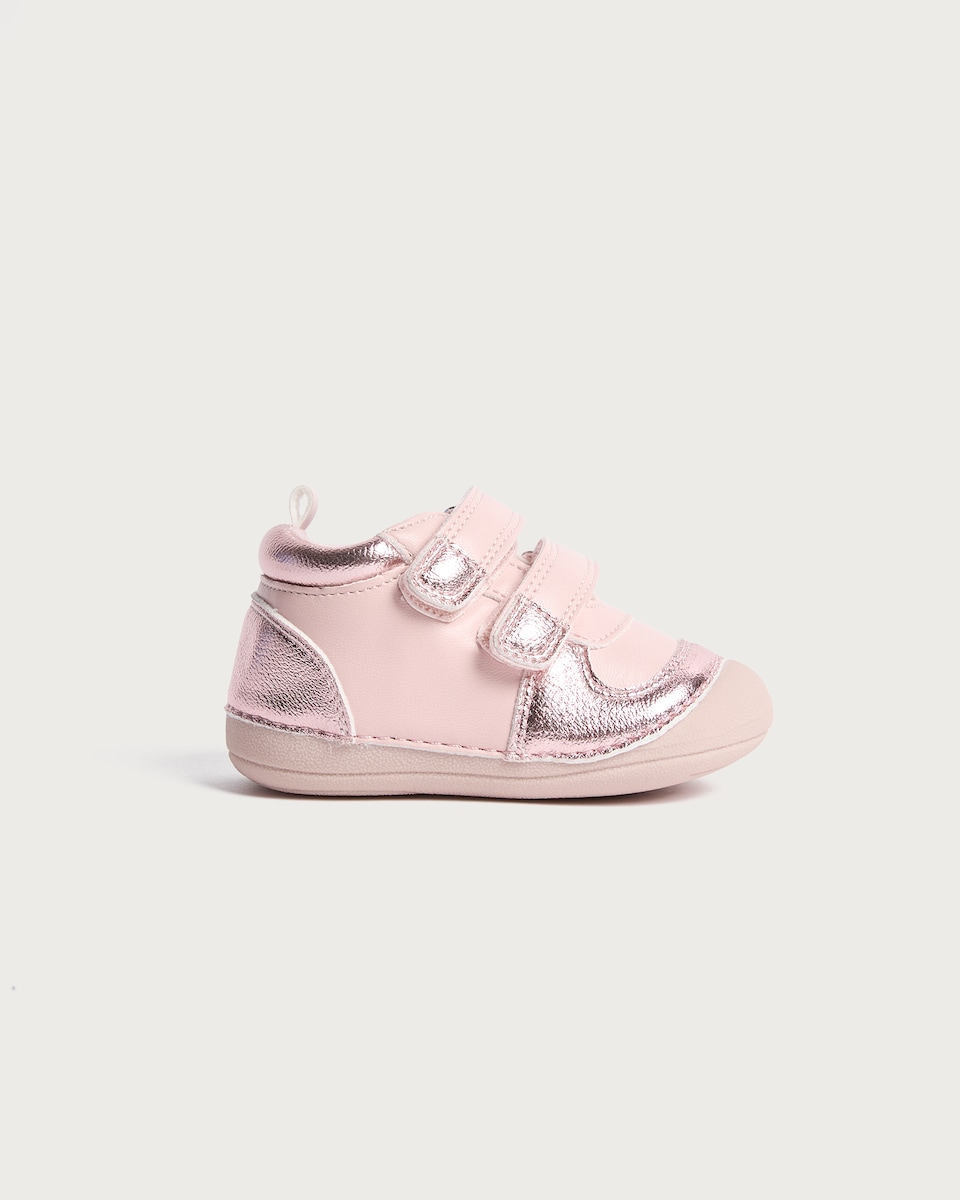image 1 of F&F Baby Double Strap Touch Fastening Pre Walker Shoes in Pink