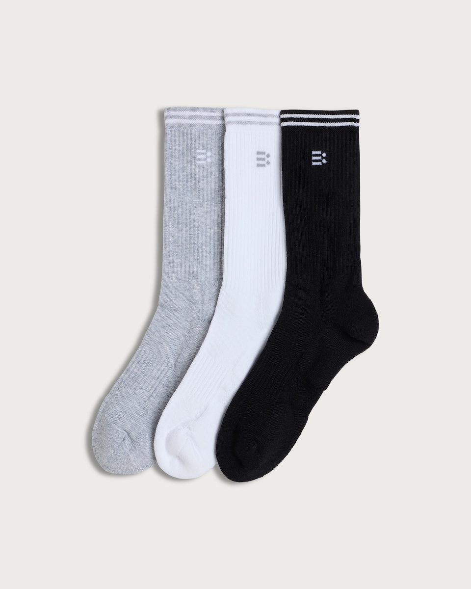 F&F Active 3-Pack Cotton Blend Ribbed Crew Socks in Multi