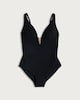 image 4 of F&F Textured Metal V Neck Plunge Tummy Control Swimsuit in Black
