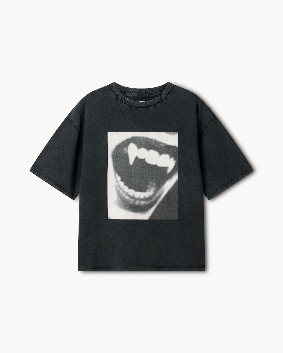 image 1 of F&F Pure Cotton Halloween Fang T-Shirt in Grey