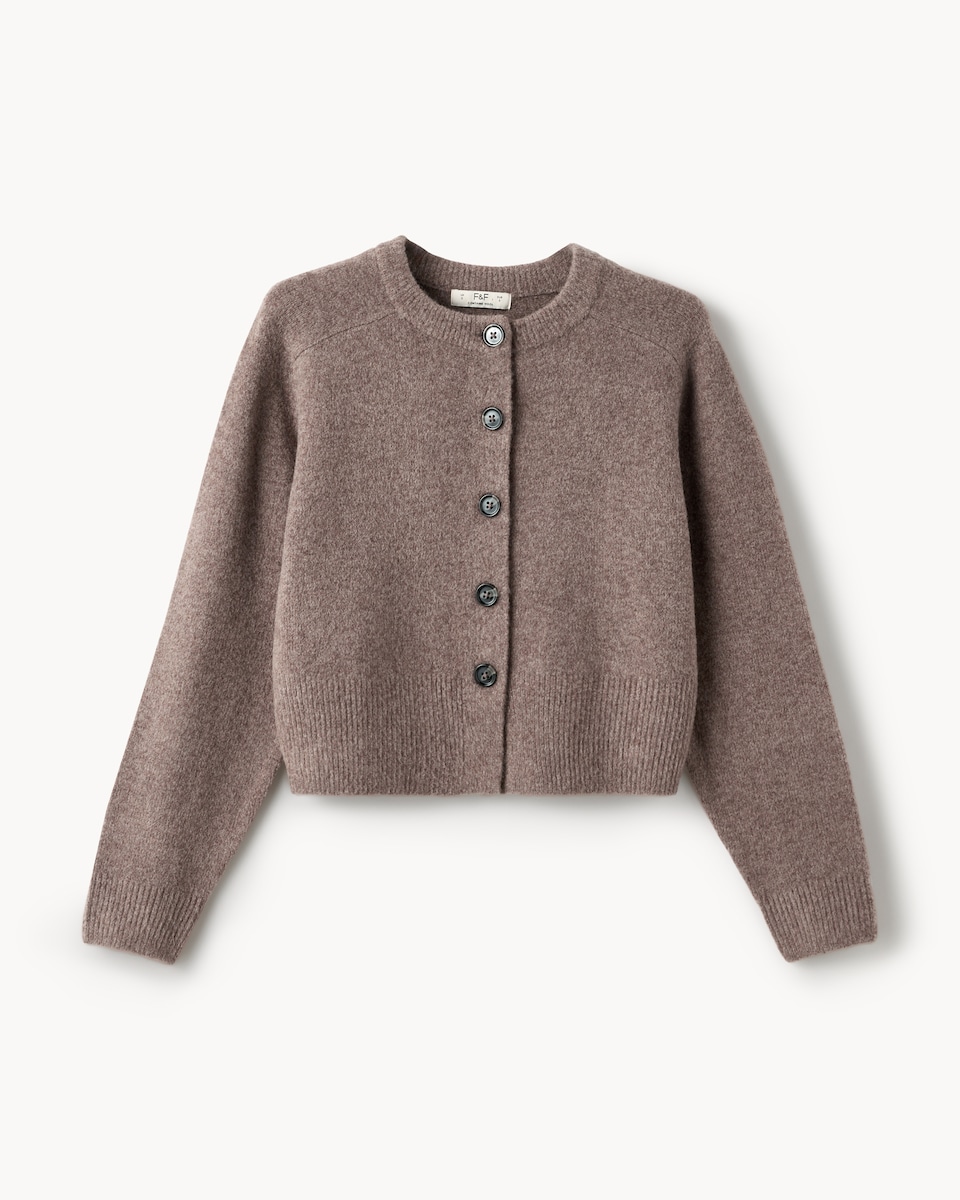 image 1 of F&F Knitted Crew Neck Cardigan in Mink