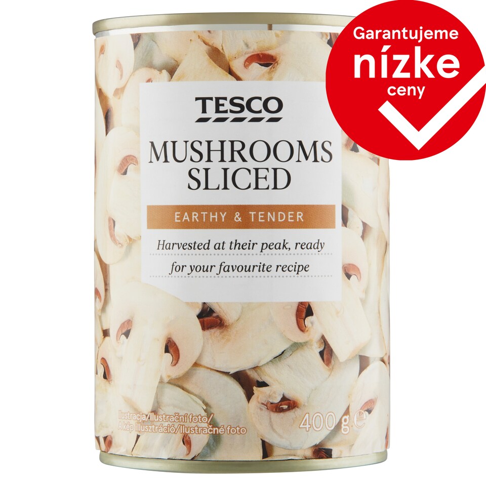 Tesco Šampiňóny krájané v slanom náleve 400 g