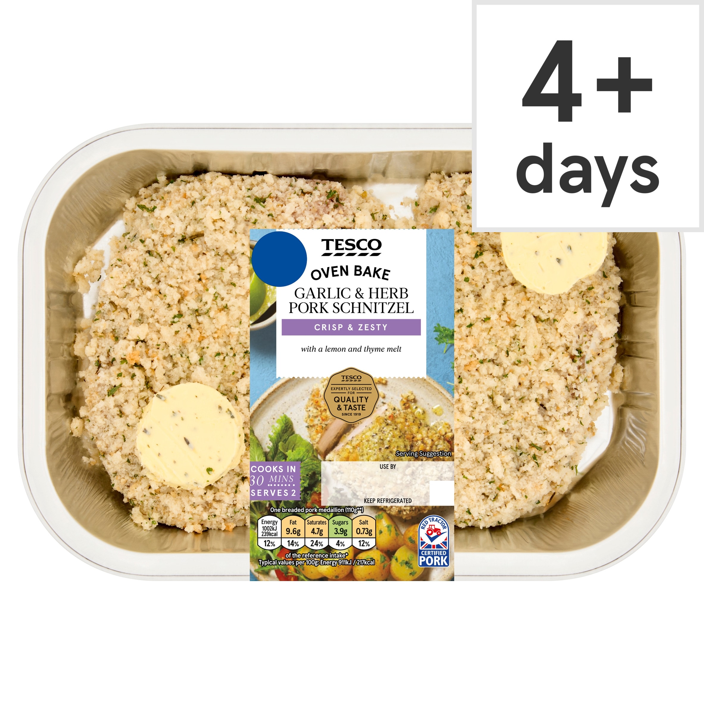 Tesco Oven Bake Garlic & Herb Pork Schnitzel 275g