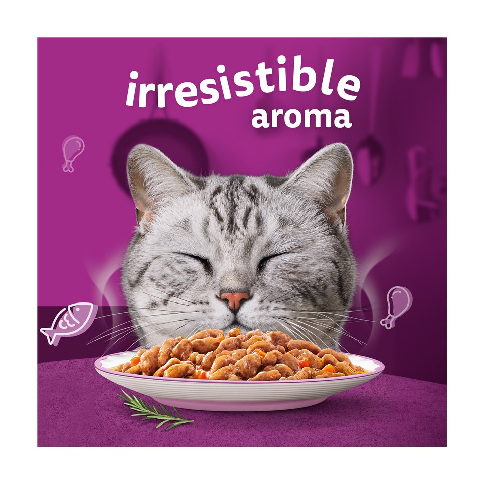 image 1 of WHISKAS 1+ Aromatic Fragrant Fusions Selection Wet Cat Food Pouches 40x85g