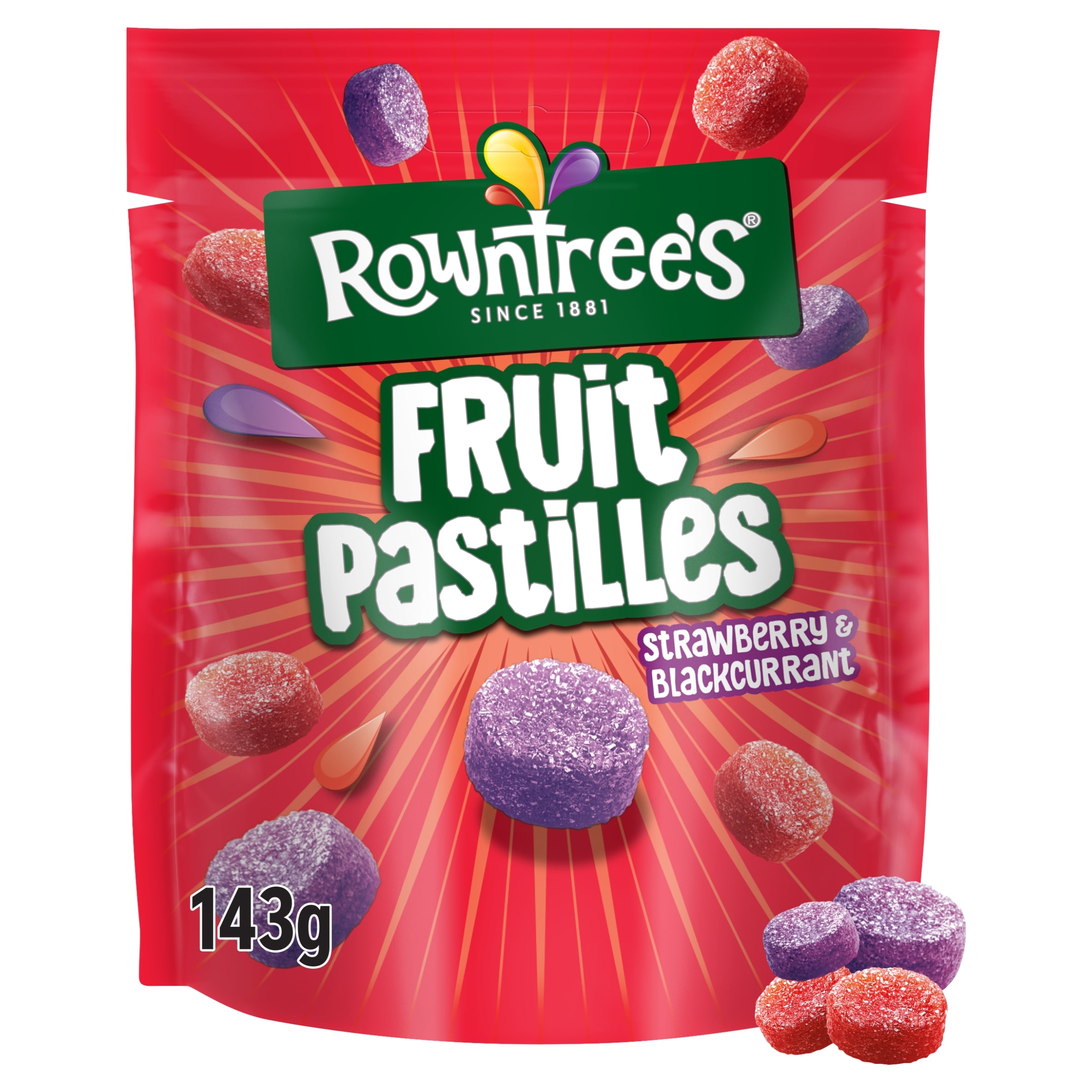 Rowntree's Fruit Pastilles Strawberry & Blackcurrant Sweets Sharing Bag 143g