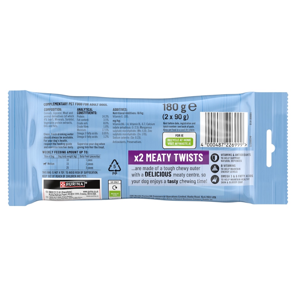 image 1 of BAKERS Meaty Twists Medium Beef Dog Chews 180g