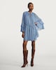 image 1 of F&F Tiered Sleeve Tie Waist Mini Dress in Blue