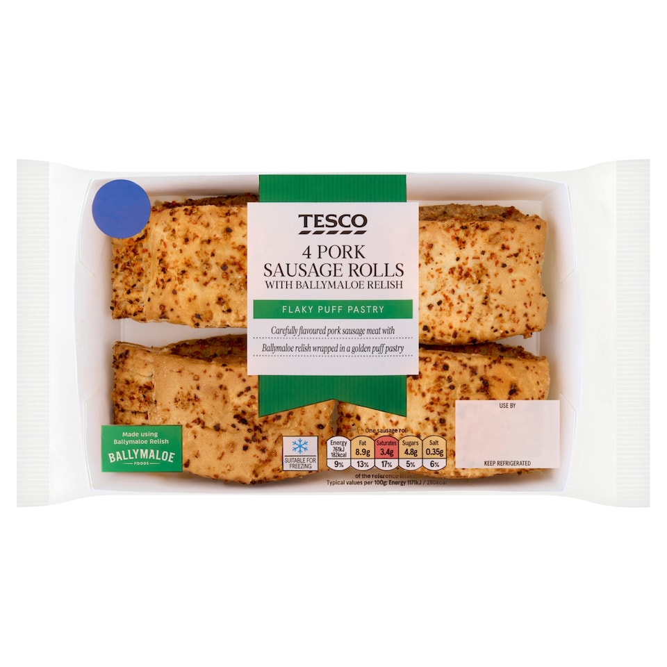 TESCO 4 Pork Sausage Rolls with Ballymaloe Relish 260g
