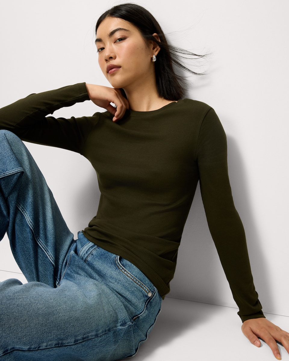 image 1 of F&F 3-Pack Cotton Rich Long Sleeved Tops in Multi Green