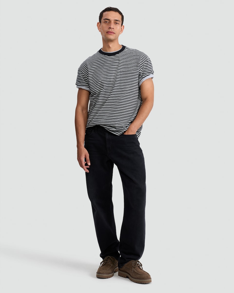 image 1 of F&F Pure Cotton Heavyweight Stripe Print T-Shirt in Grey Marl