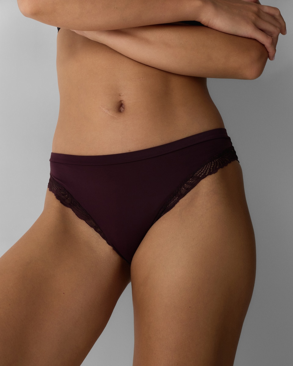 image 1 of F&F 3-Pack Lace Trim High Leg Knickers in Burgundy