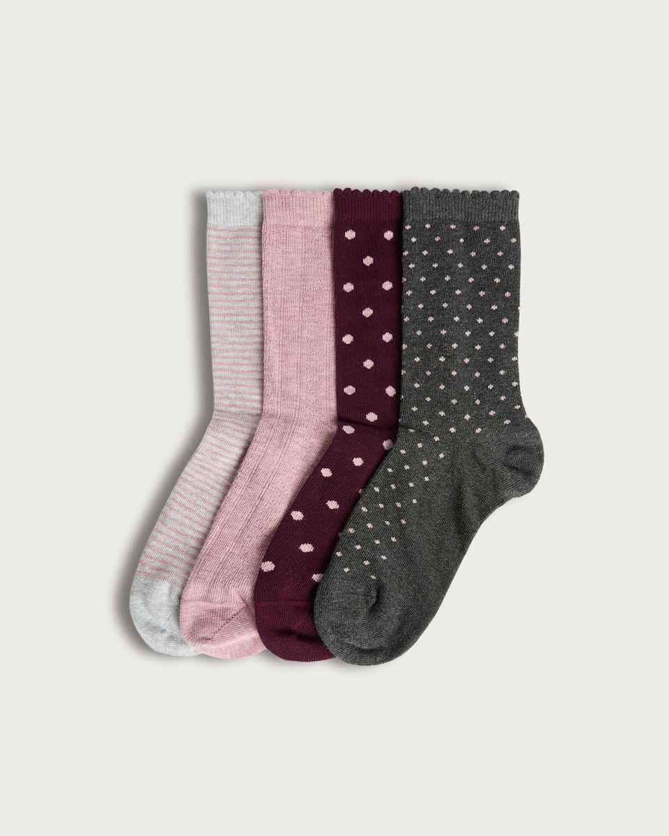 F&F 4-Pack Cotton Rich Polka Dot and Stripe Print Ankle Socks in Multi