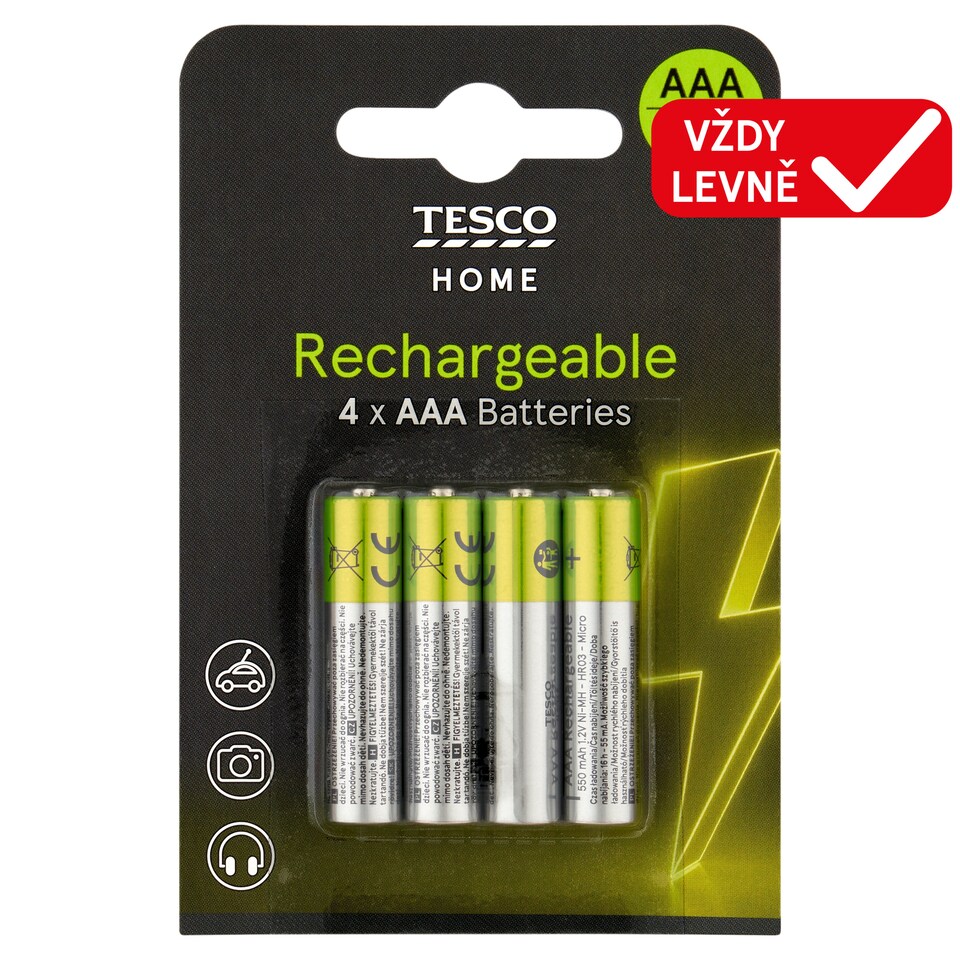 Tesco Home Rechargeable Batteries AAA 4 pcs