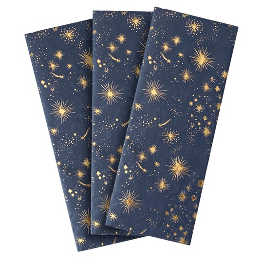 Tesco Navy & Gold Starburst Tissue 3 Sheets Tesco Groceries