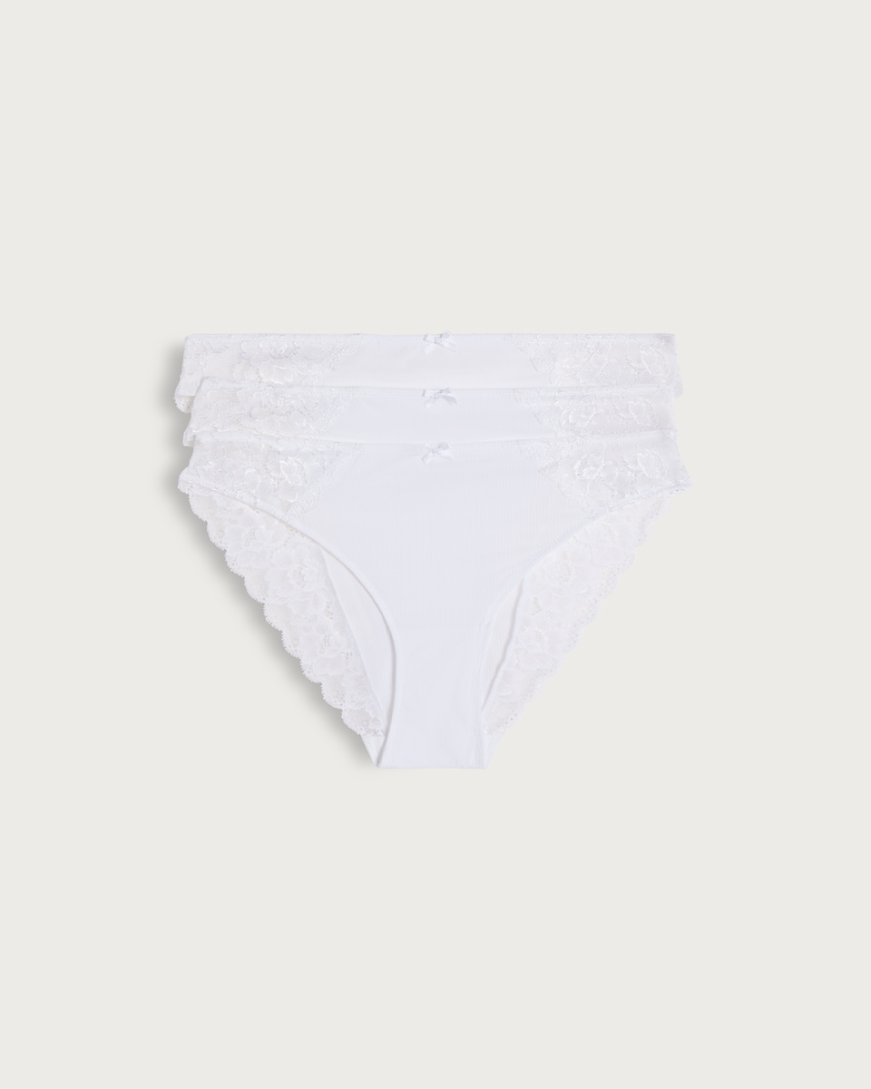 image 1 of F&F 3-Pack Lace Trim High Leg Knickers in White
