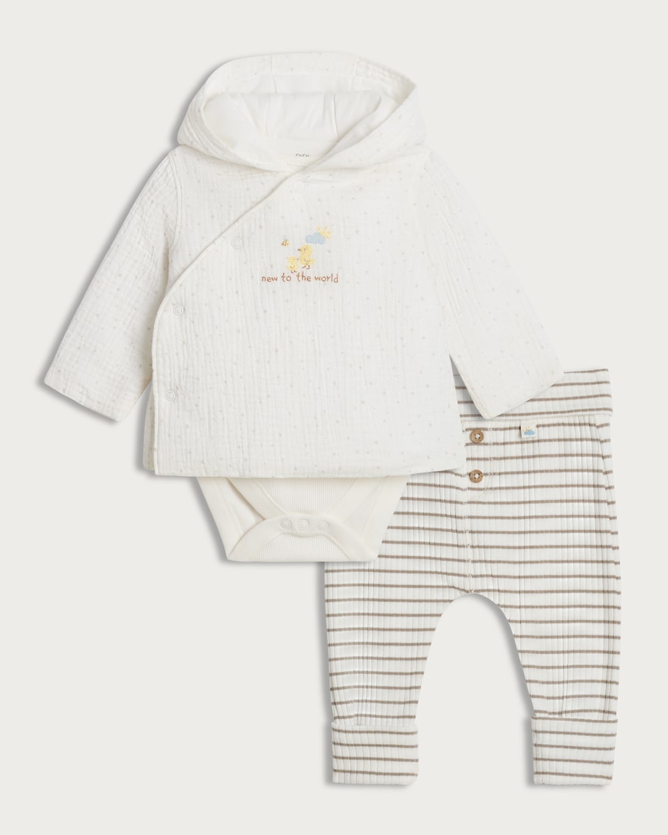 image 1 of F&F Baby 3-Piece Cotton Rich New to the World Set in White