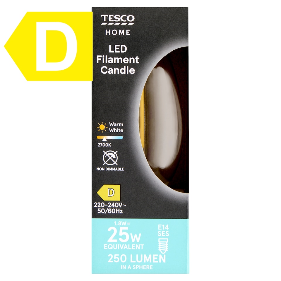 Tesco Home E14 SES 250 lm 25 W 2700K LED izzószálas gyertya  1. kép