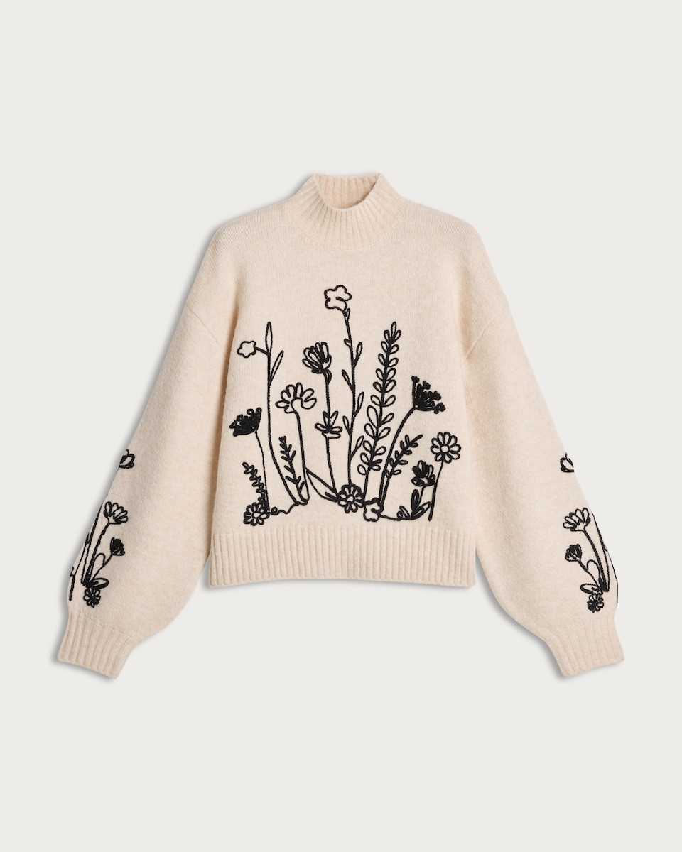 image 1 of F&F Textured Floral Embroidered Jumper in Cream
