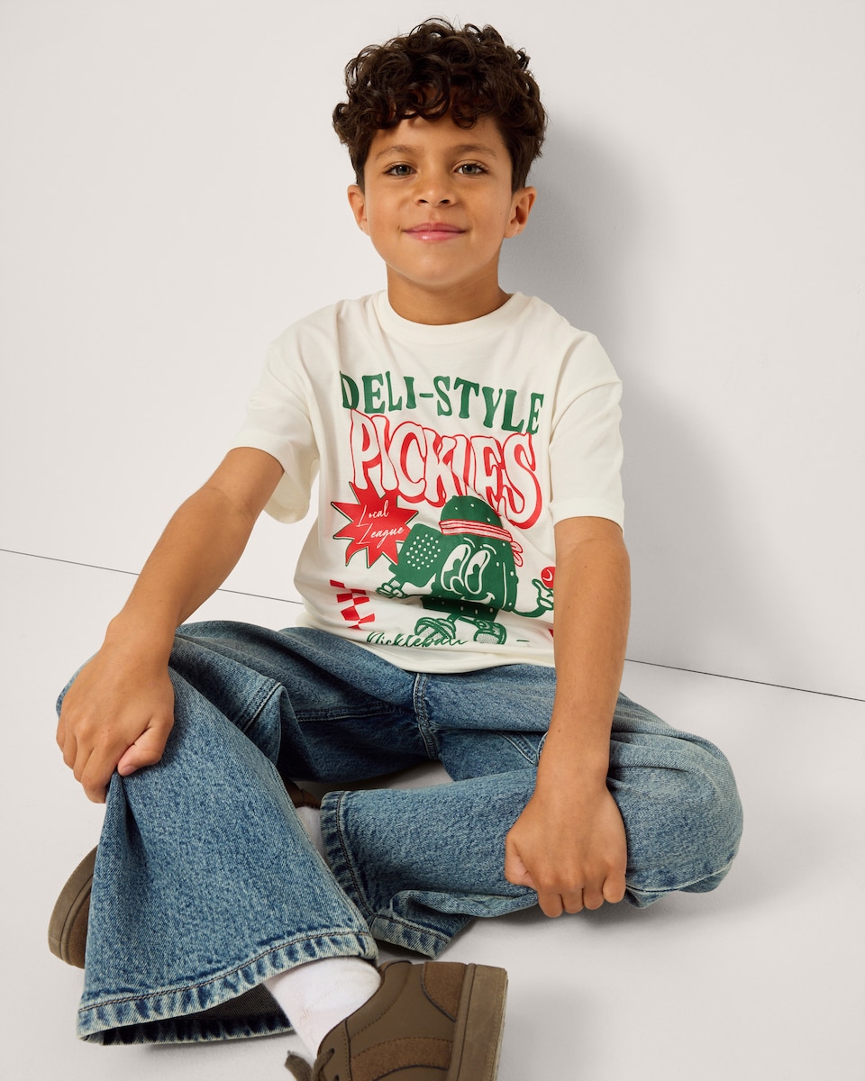 image 1 of F&F Boys Pure Cotton Pickle T-Shirt in Cream