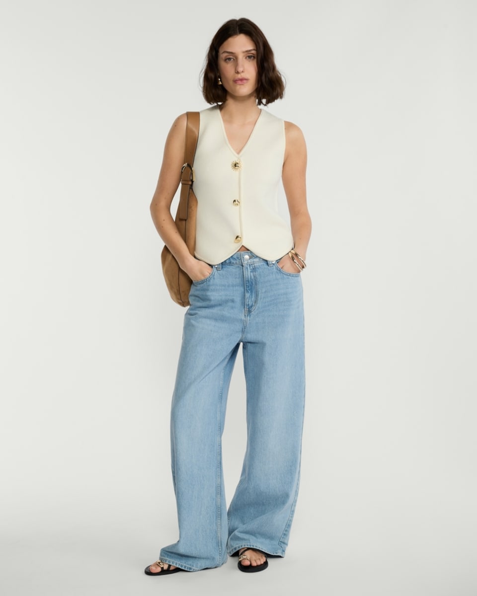 image 1 of The F&F Edit Knitted Button Front Waistcoat in Cream