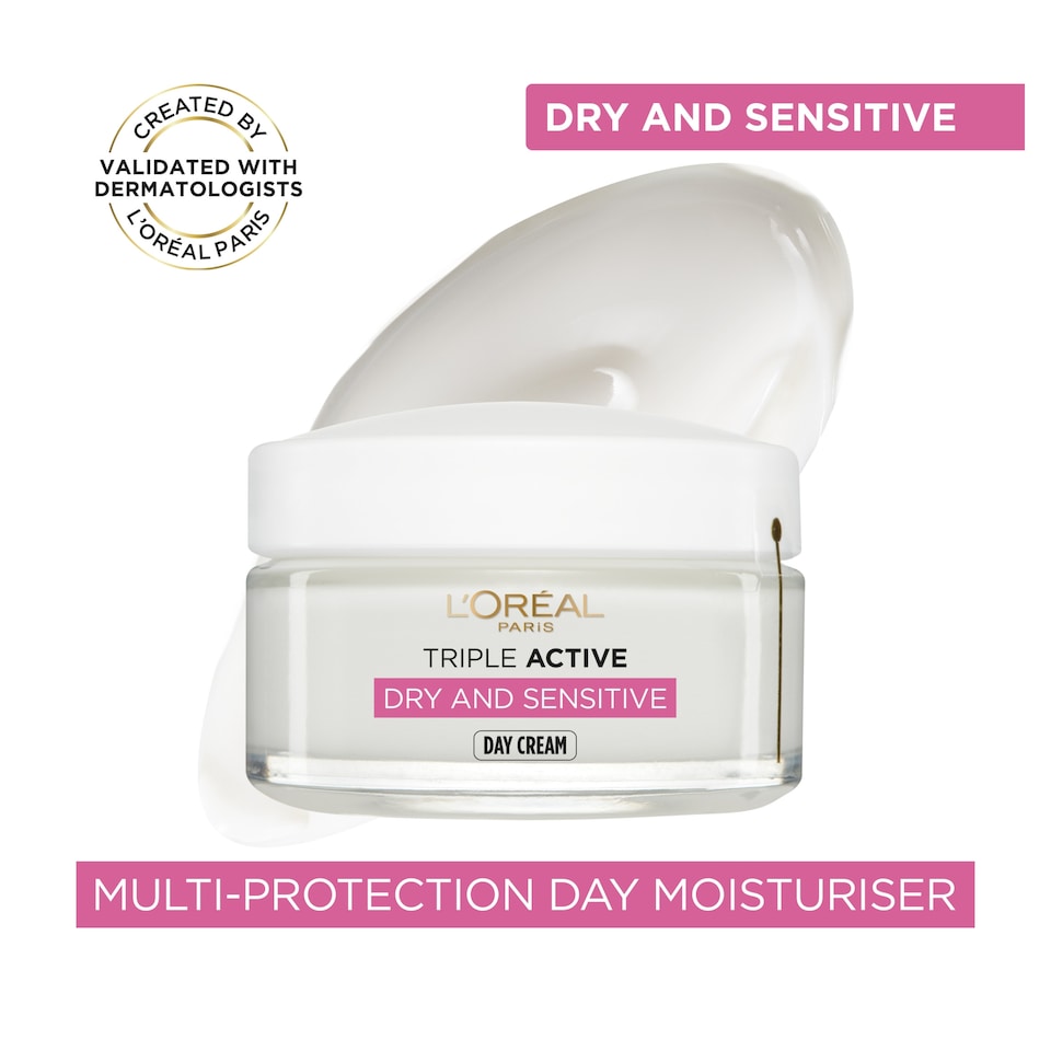 image 1 of L'Oreal Paris Triple Active Day Moisturiser Dry and Sensitive Skin 50ml