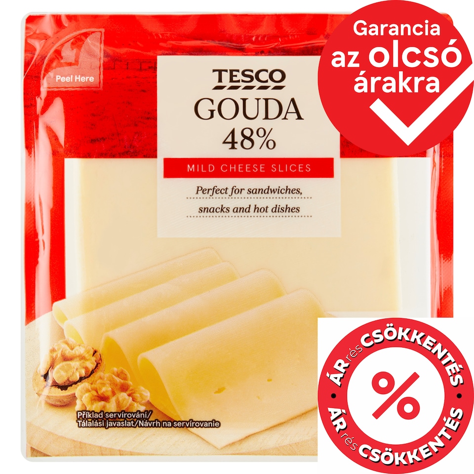 Tesco Gouda zsíros, félkemény szeletelt sajt 100 g