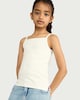 image 1 of F&F Girls Cotton Rich Ribbed Bead Vest in White