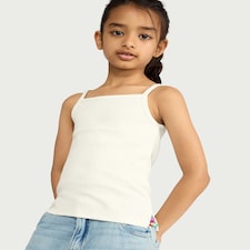 F&F Girls Cotton Rich Ribbed Bead Vest in White