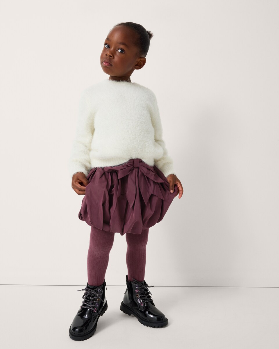 image 1 of F&F Girls Bubble Skirt and Tights Set in Burgundy