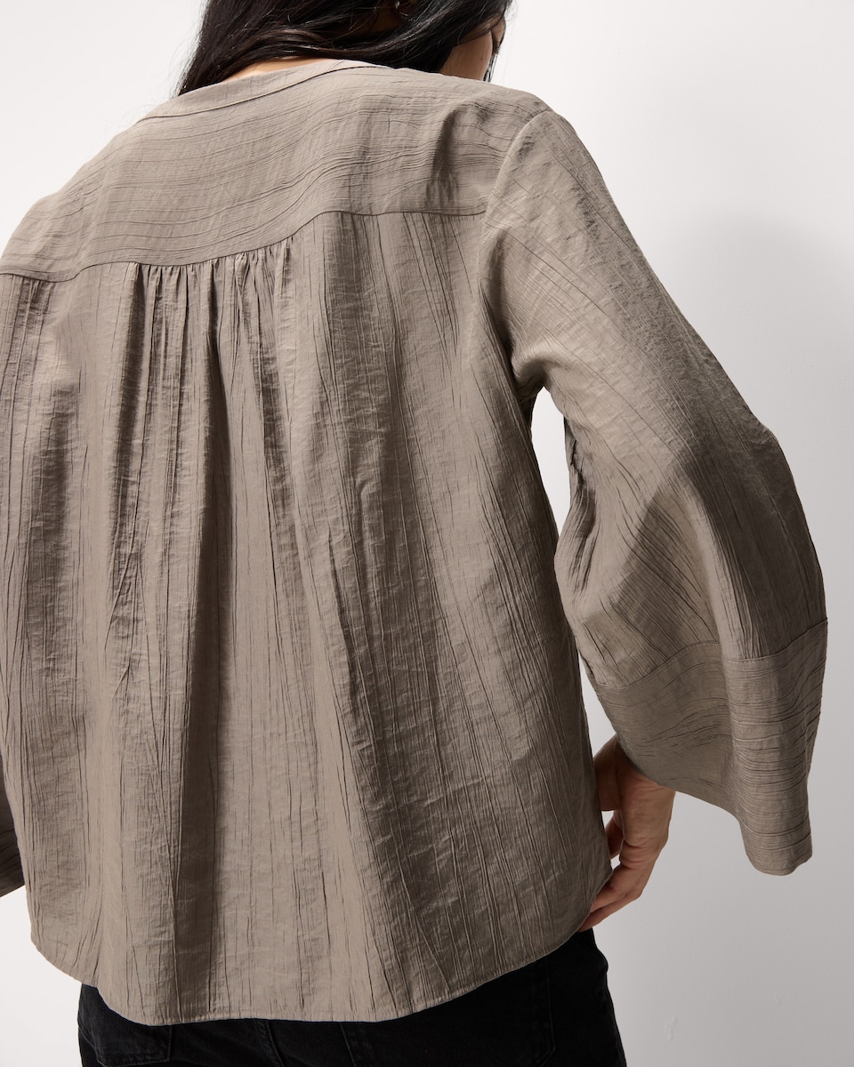 image 1 of F&F Textured Button Up V Neck Blouse in Brown