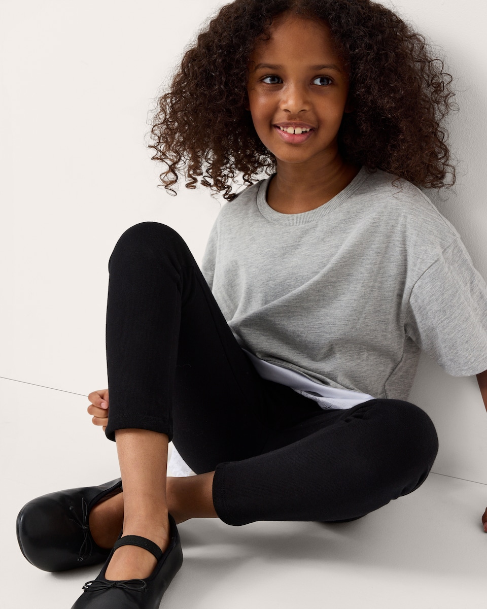 image 1 of F&F Girls Fleece Lined Leggings in Black