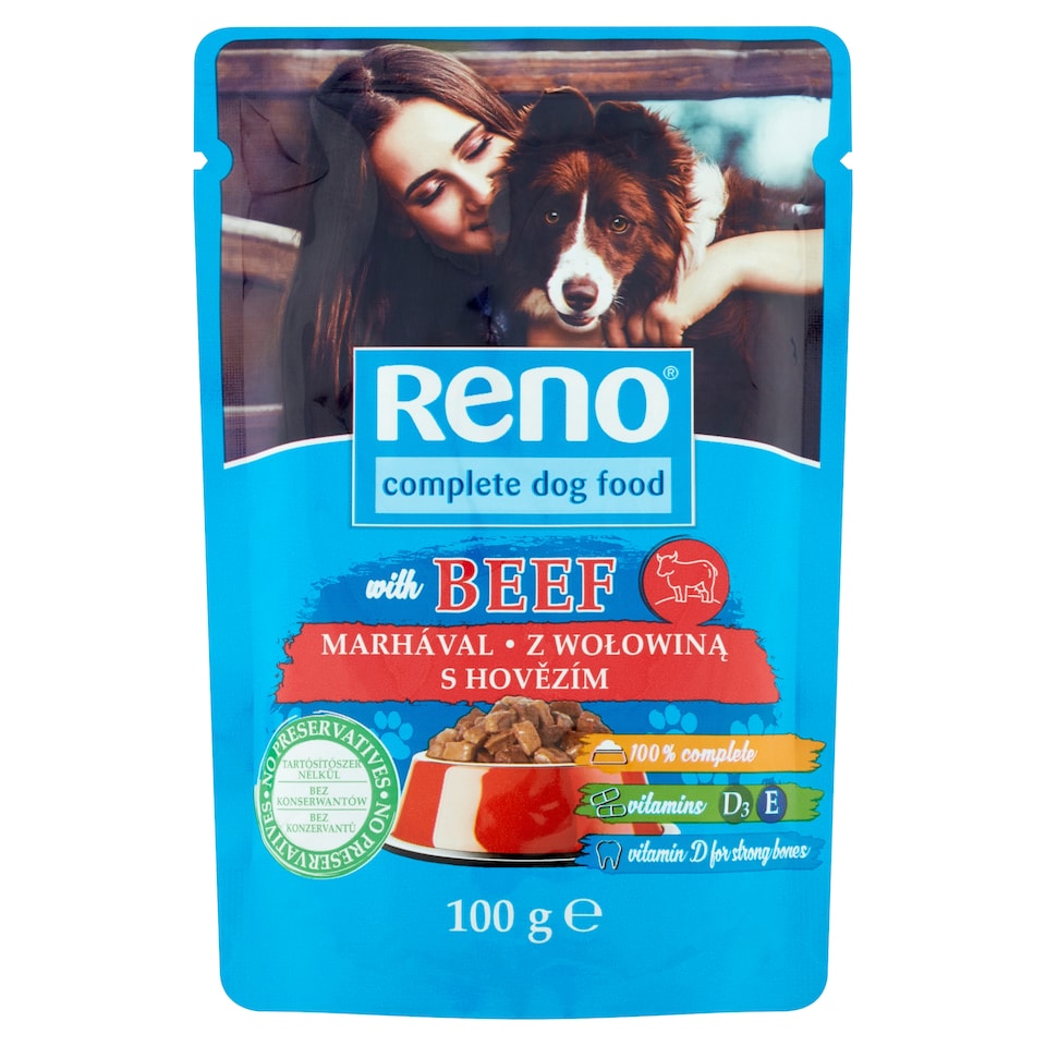 image 1 of Reno Wet Dog Food for Adult Dogs with Beef in Gravy Pouch 100 g