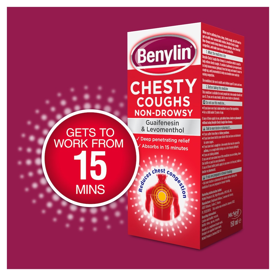 image 1 of Benylin Chesty Cough Relief Liquid - Guaifenesin, Levomenthol 150ml