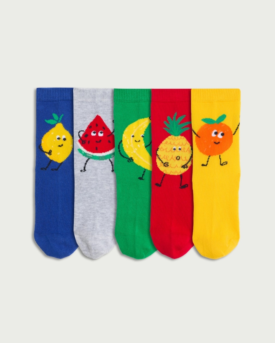 F&F Boys 5-Pack Cotton Rich Fruit Character Ankle Socks in Multi